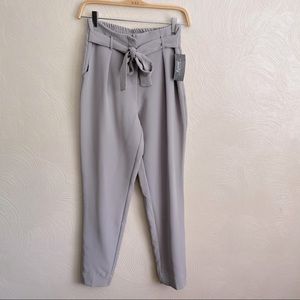 Gray High Waist Dress Pants with Bow Belt